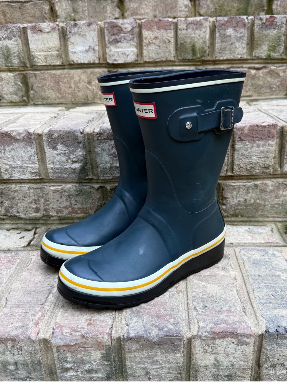 Hunter Original Garden Stripe Short Rain Boots Navy Size 7 - Picture 2 of 7